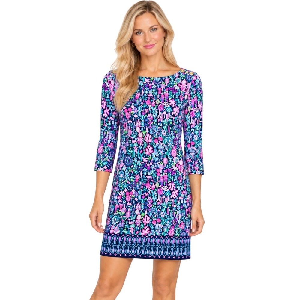 NWT Lilly Pulitzer UPF 50+ Sophie Dress Low Tide Navy Jewely Engineered S